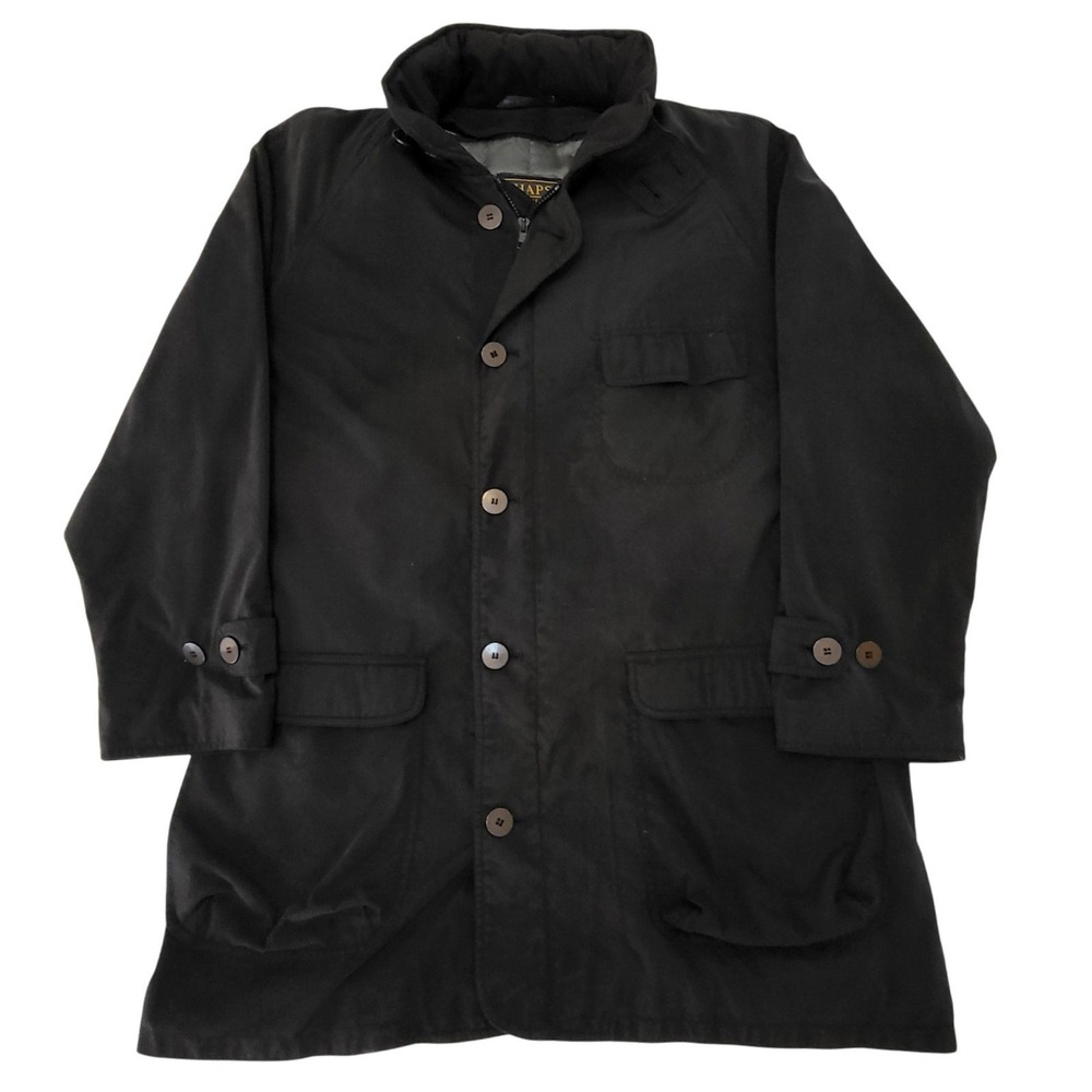 VTG Chaps Ralph Lauren Black Hidden Hood Barn Chore Coat Removable Lining Men XL